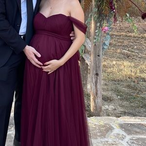 Revelry Burgundy Tulle Maternity Convertible Dress
